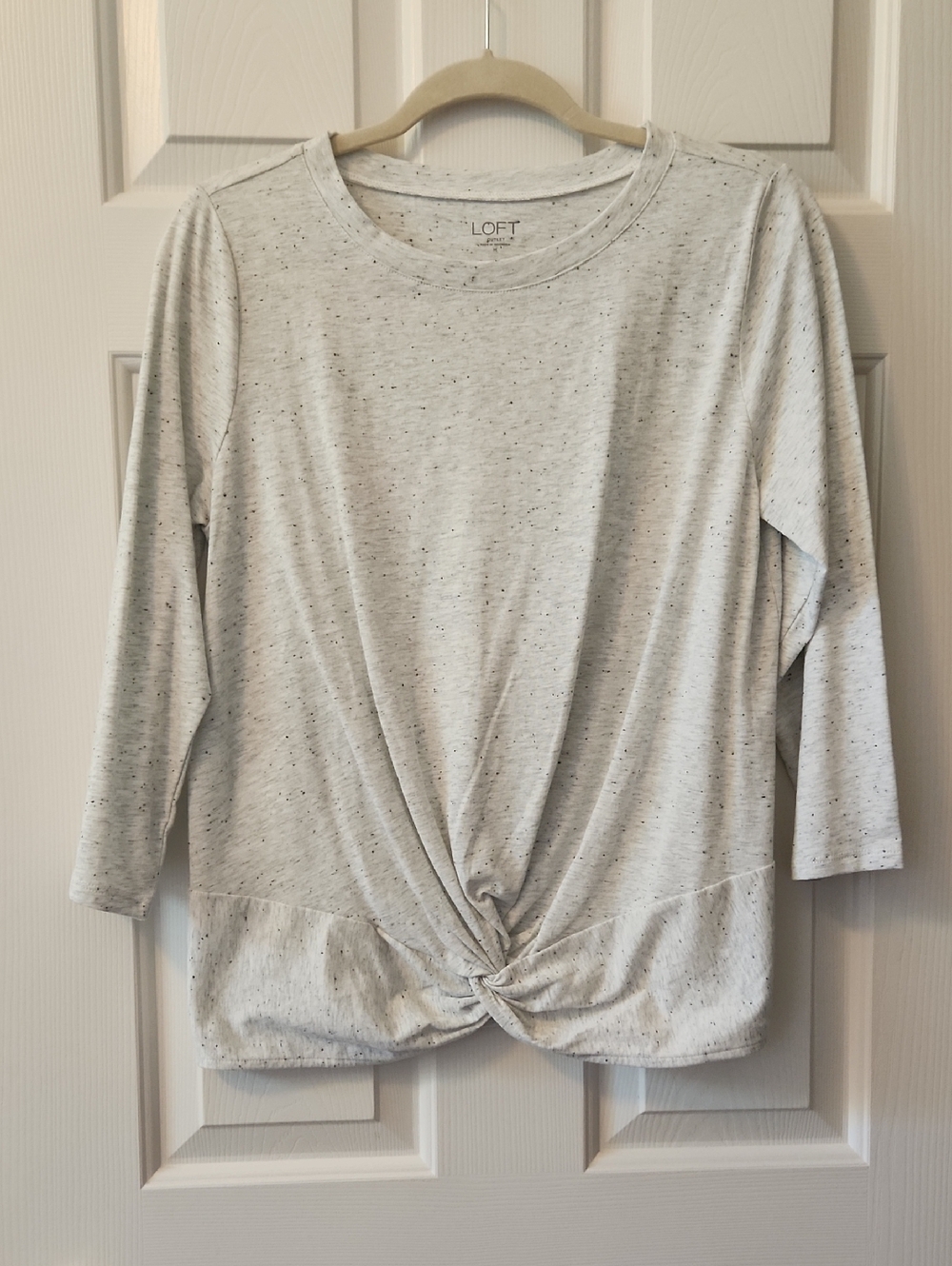 LOFT Women's Light Gray Twist-Front 3/4-Sleeve Top